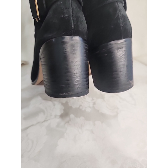Franco Sarto Black Suede Bootie Size 10M Stacked Chunky 3" Heel Zipper EUC - Picture 6 of 10